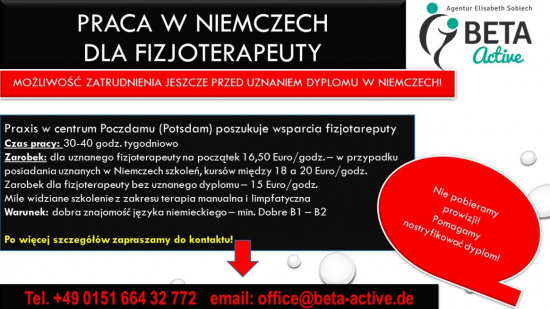 Fizjoterapeuta – praca w praxis w centrum Poczdamu